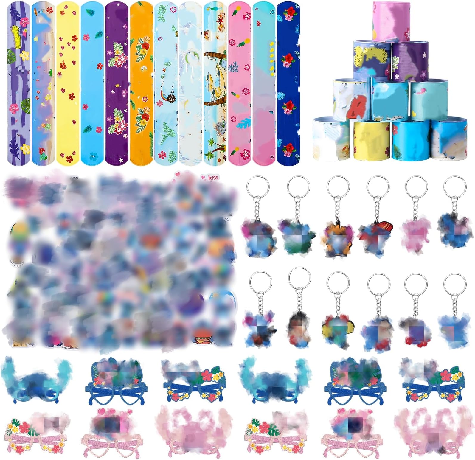 Pianocean 86PCS Kids Party Bag Fillers, Party Bag Toys Containing Slap Bands, Keychains, Stickers and Masks, Birthday Party Kids Return Gifts for Boys and Girls, Lucky Draw Prizes