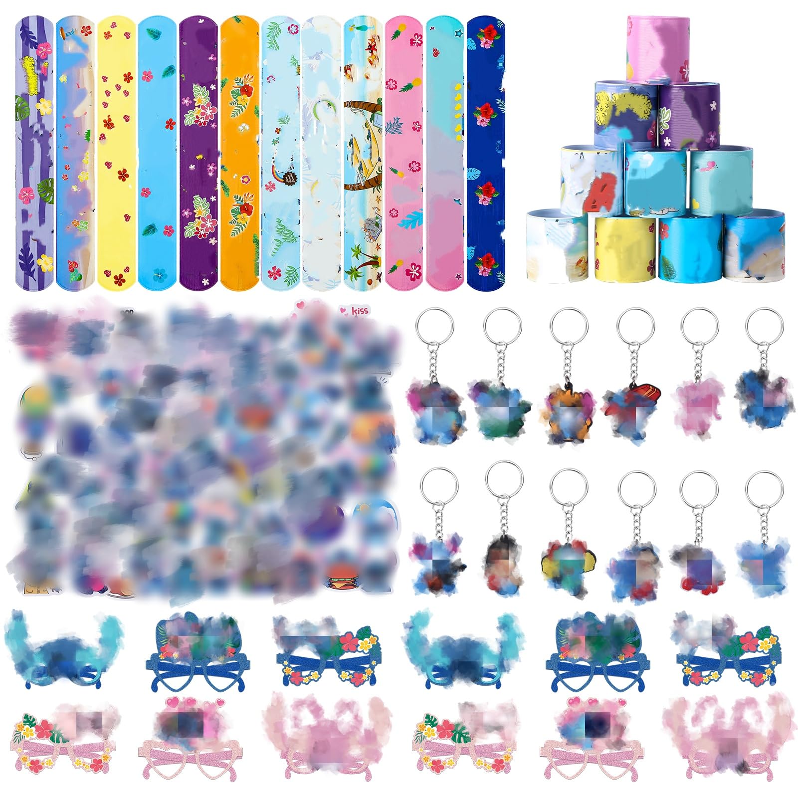Pianocean 86PCS Kids Party Bag Fillers, Party Bag Toys Containing Slap Bands, Keychains, Stickers and Masks, Birthday Party Kids Return Gifts for Boys and Girls, Lucky Draw Prizes