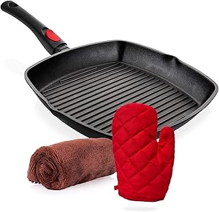 Moss & Stone Square Die Casting Aluminum Grill Pan, Removable Handle Griddle Nonstick Stove Top Grill Pan, Perfect for Mea...
