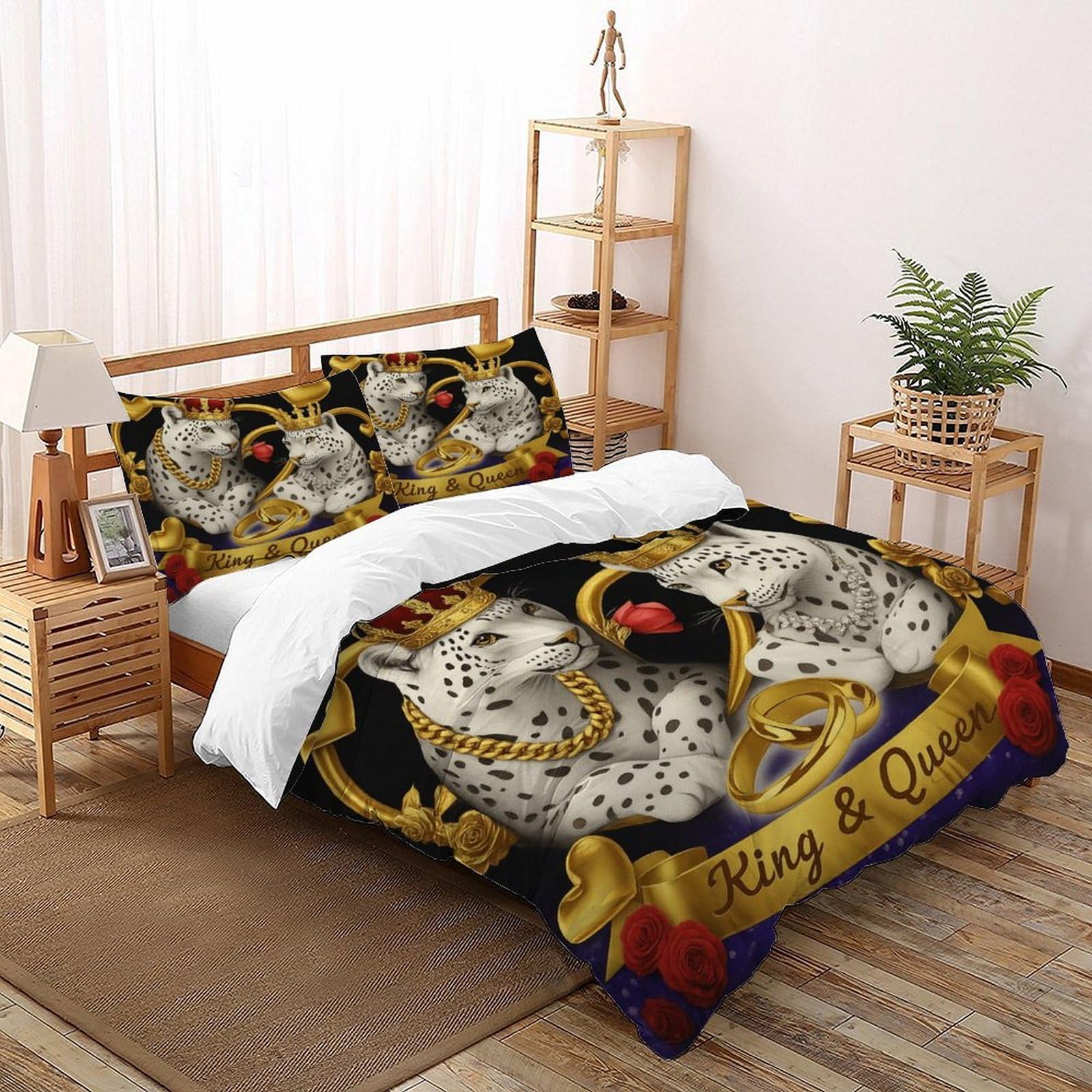 Housse de couette léopard parure de lit microfibre 260x220cm avec taies d'oreiller pour adulte