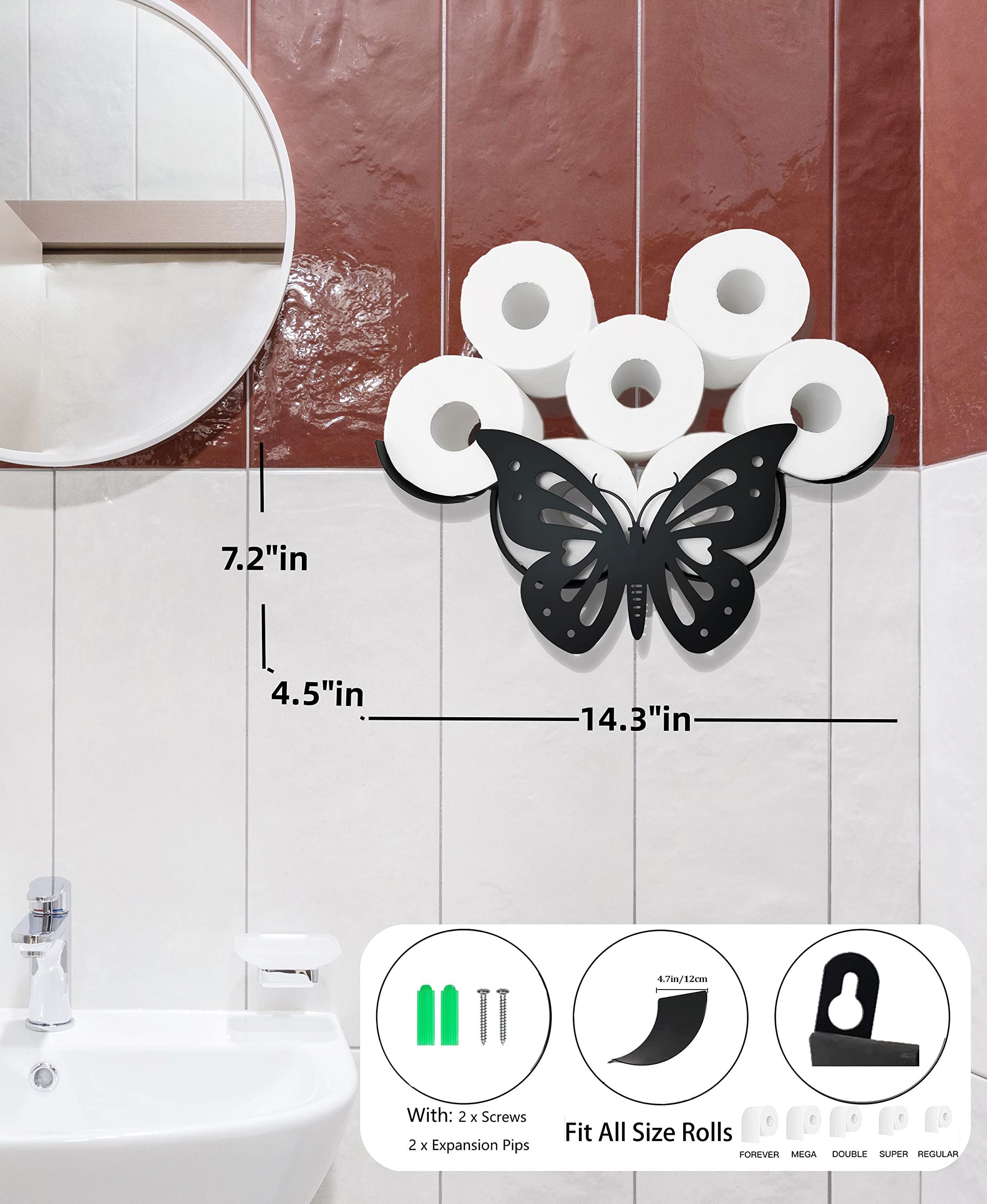 Toilettenpapierhalter Schmetterling Aus Metall – Wandmontage, Schwarz, Für Bis Zu 8 Rollen | Dekorativ & Praktisch