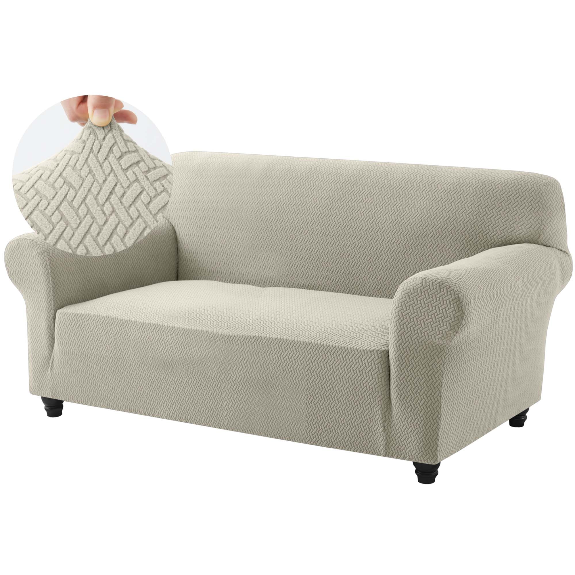 Hafaa High Stretch Sofa Cover 2 Seater Spandex Elastic Fit Loveseat Sofa Slipcovers T Shape - Super Soft Non Slip Couch Covers Washable Furniture Protector for Pets/Kids/Dogs (Beige)