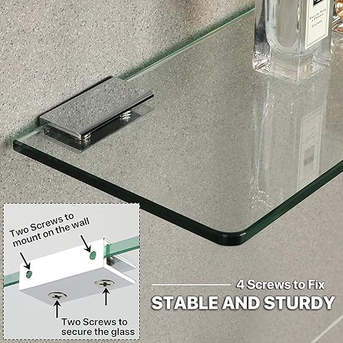 Miniatura 4 de SAYAYO Estantes de vidrio flotante para baño, estante de vidrio templado para pared de 15 x 5 pulgadas, 1 unidad, transparente