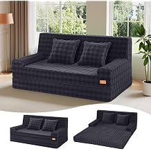 MeMoreCool 59" Boneless Loveseat Sofa Bed, Bubble Corduroy Couch, Dark Grey