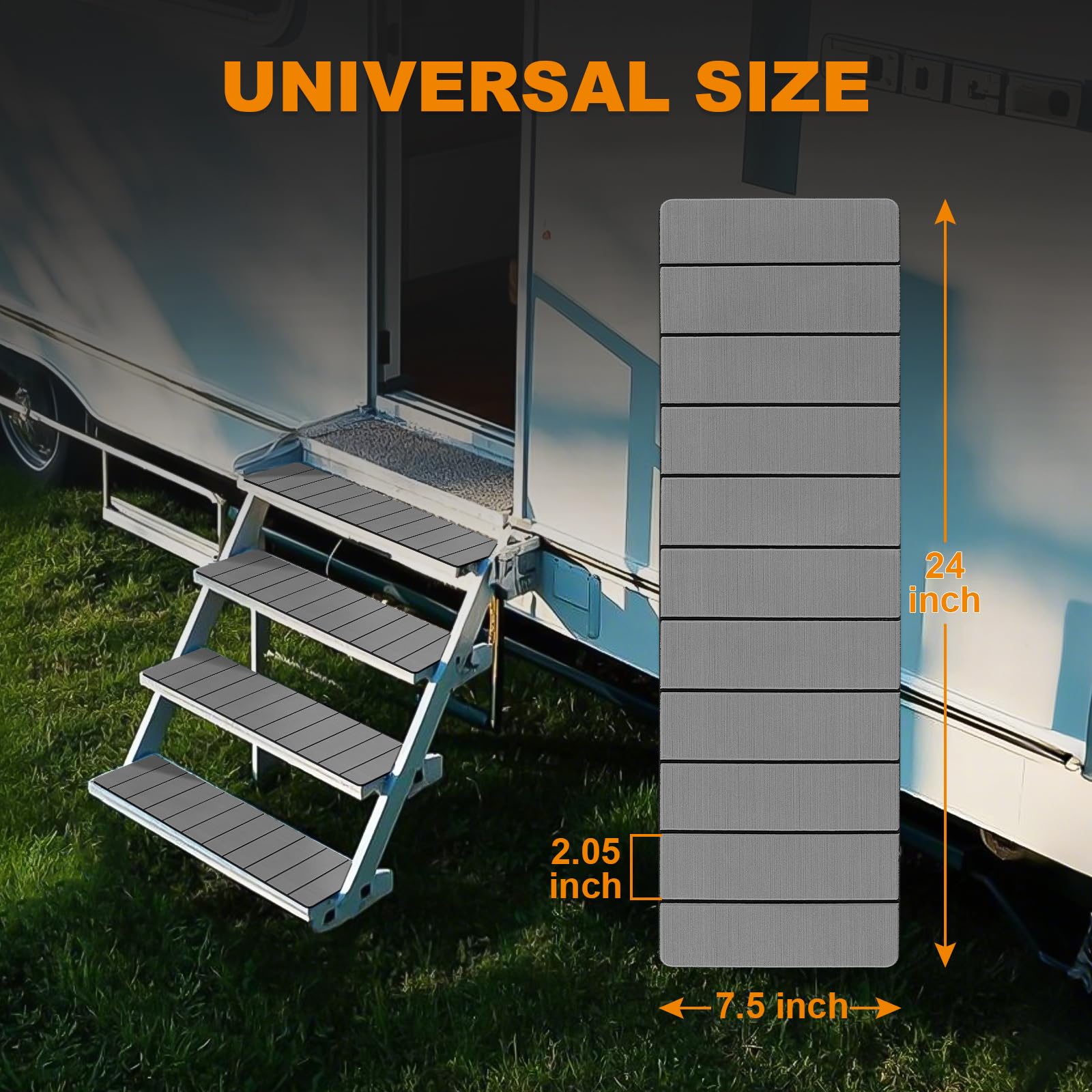 Paquete de 4 Fundas para escalones de Caravana, de Espuma EVA, 61 x 19 cm, Antideslizantes, recortables, Autoadhesivas, para remolques, cámper, RV, Gris Oscuro