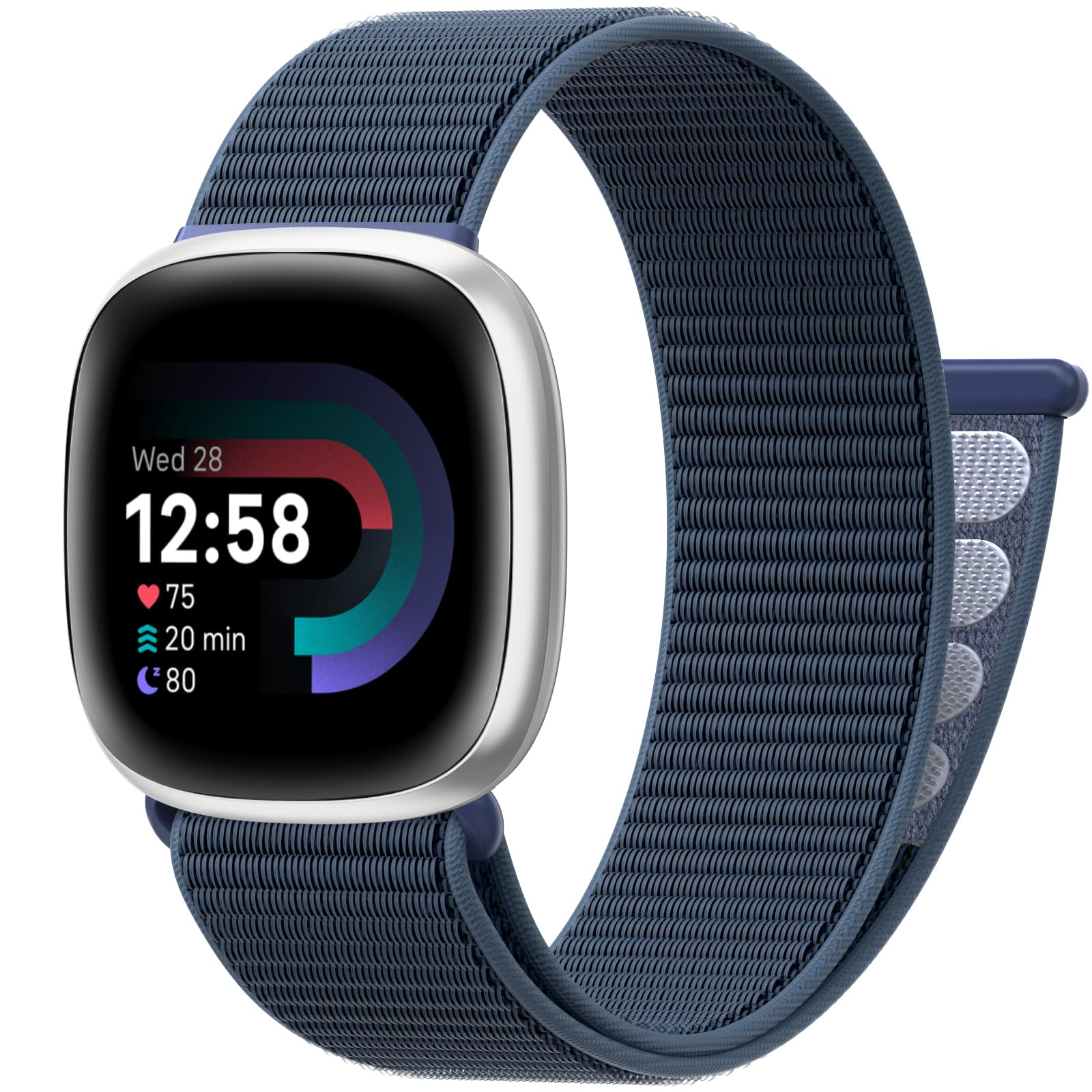 Jiamus Nylon Loop Straps Compatible with Fitbit Versa 4/Versa 3/Sense 2/Sense, Adjustable Breathable Soft Sport Replacement Strap for Women and Men,Anchor Blue