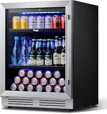 Yeego Beverage Refrigerator Cooler - 24 inch, 180 Can Capacity, Glass Door, 34-54°F, Built-in or Freestanding
