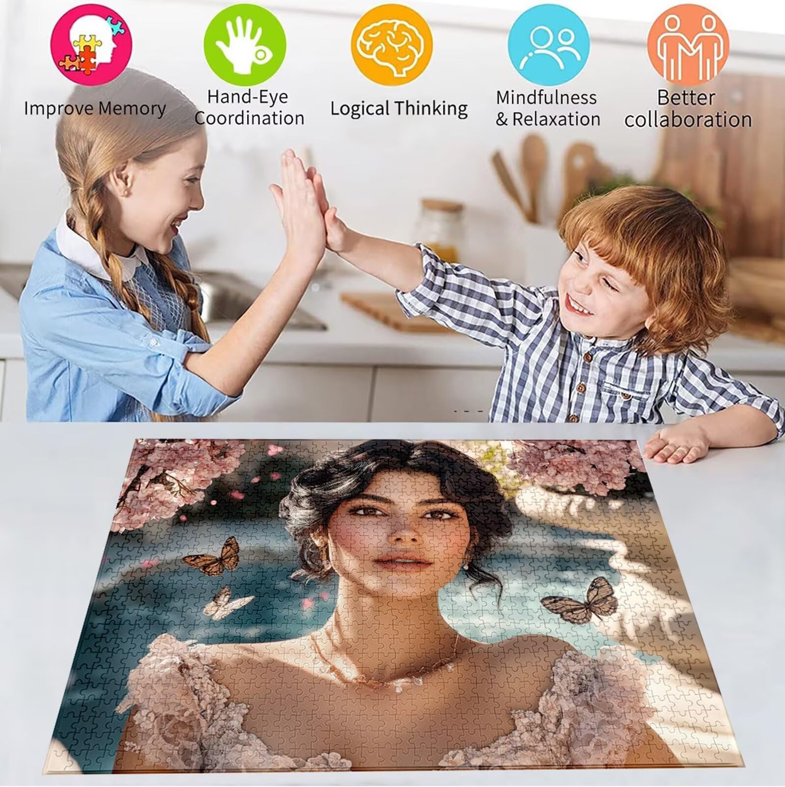 Puzzle 5000 Pezzi, 3 4 5 Anni Puzzle Farfalla 6 7 8 Anni Giochi Educativi Sostenibili Con Motivi Per Adulti Da Gioco in Legno Di Alta Qualità Jigsaw Donna per Gioco Familiare, Regalo Natale H-4985