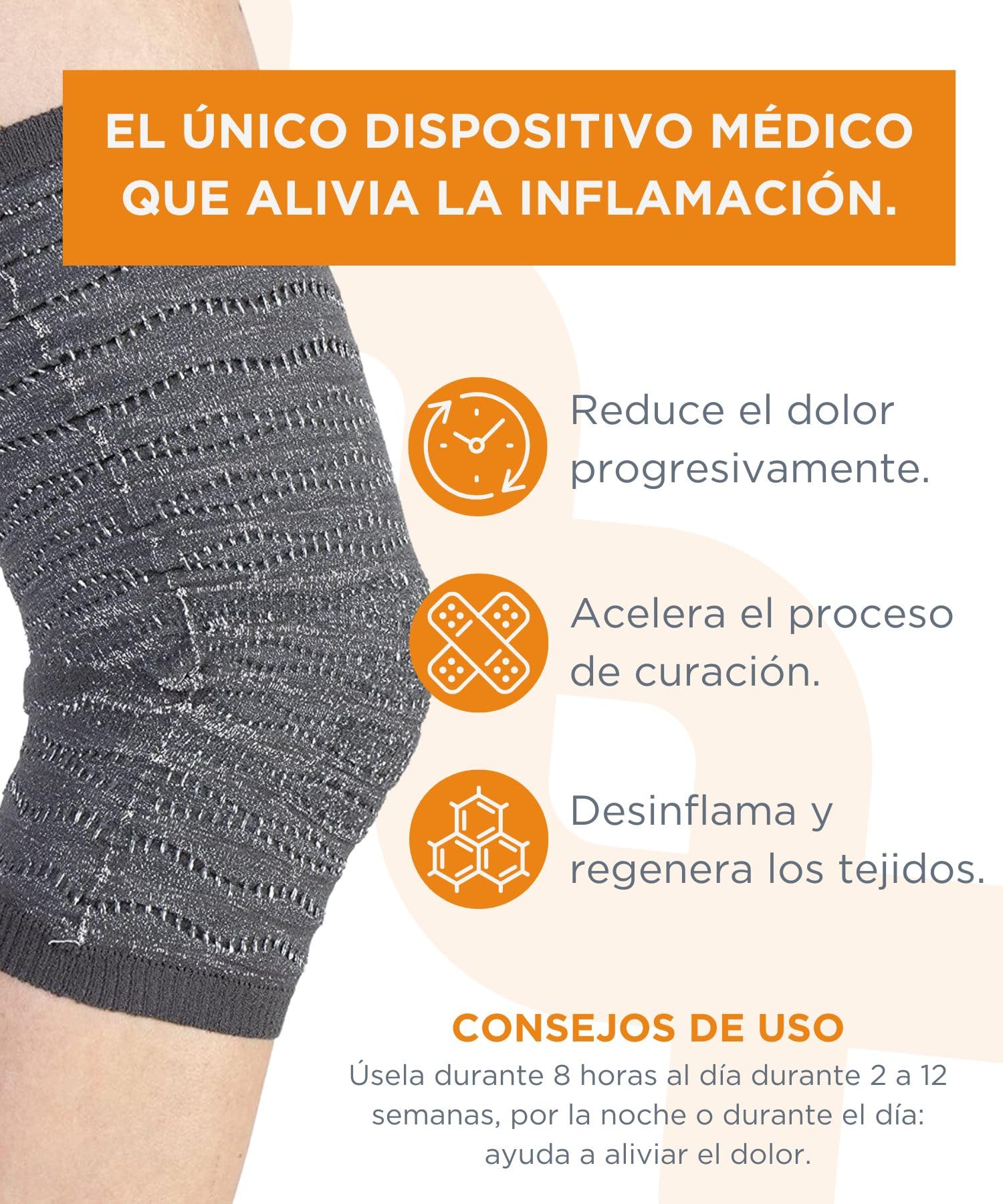 Spikenergy Rodilleras Menisco y Ligamento Elástica Electro Magnetoterapia 1pc - Rodilleras Para Artrosis, Dolores Articulares, Inflamaciones, Esguinces y Artritis - Producto Sanitario Made in Italy