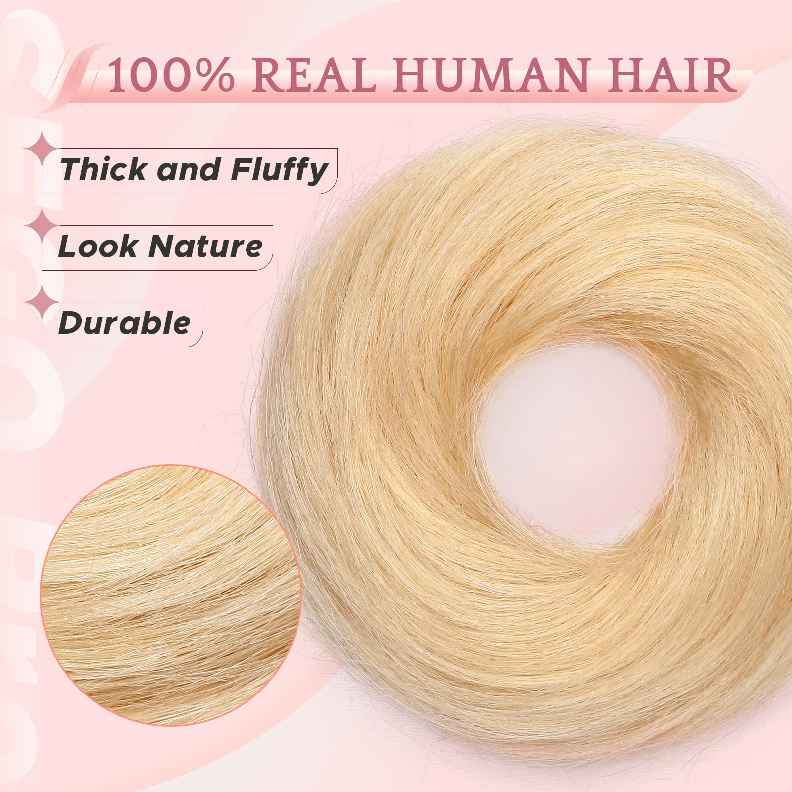 SEGO Pro Real Human Hair Messy Bun Scrunchie, Donut Bun Hair Piece for Women - Straight, 60# Platinum Blonde, Pack of 1 - Image 2