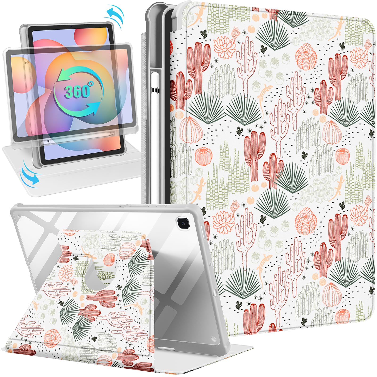 Kidcube for Samsung Galaxy Tab S6 Lite Case 10.4 Inch 2022/2020 for Women Girls Folio Cover with Pencil Holder Cute Cactus Girly Unique Design
