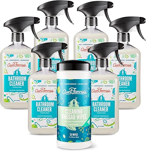 Aunt Fannie's Paquete Spray limpiador de baño, paquete de 6 + toallitas de limpieza de vinagre, 35 unidades, eucalipto