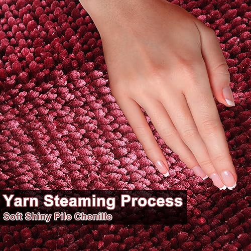 Miniatura 5 de Urvoix Juego de 2 alfombras de baño de felpilla con respaldo antideslizante, súper absorbentes, gruesas, suaves, para baño, bañera, ducha (borgoña,