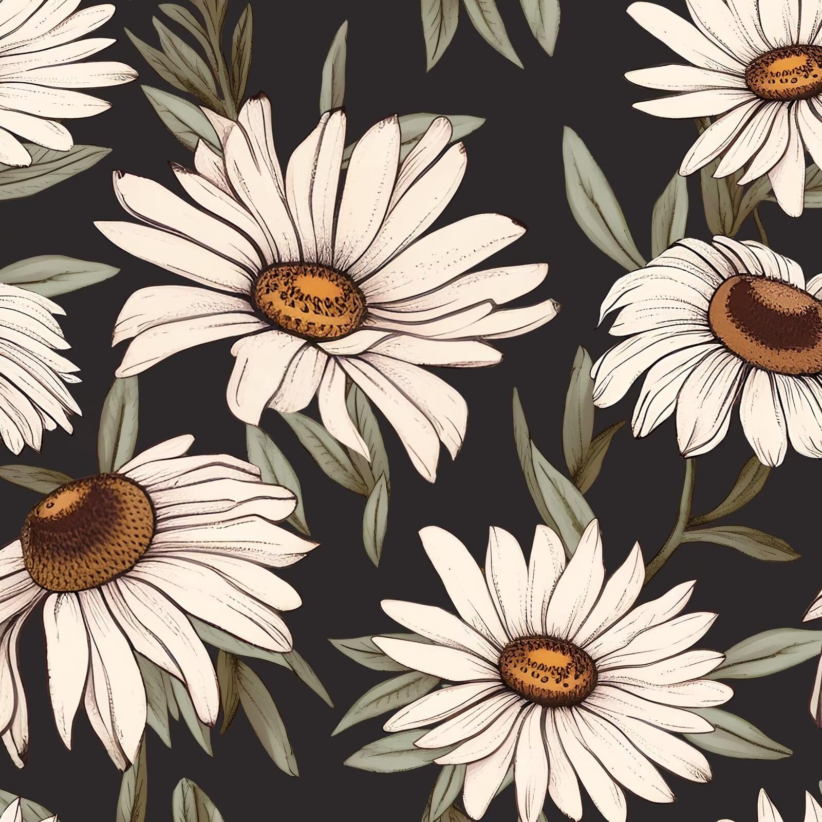 Daisy Floral Wallpaper Peel and Stick Boho Wallpaper for Countertop 17.5in x 393in Vintage Contact Paper Vinyl Waterproof Self-Adhesive Dark Black