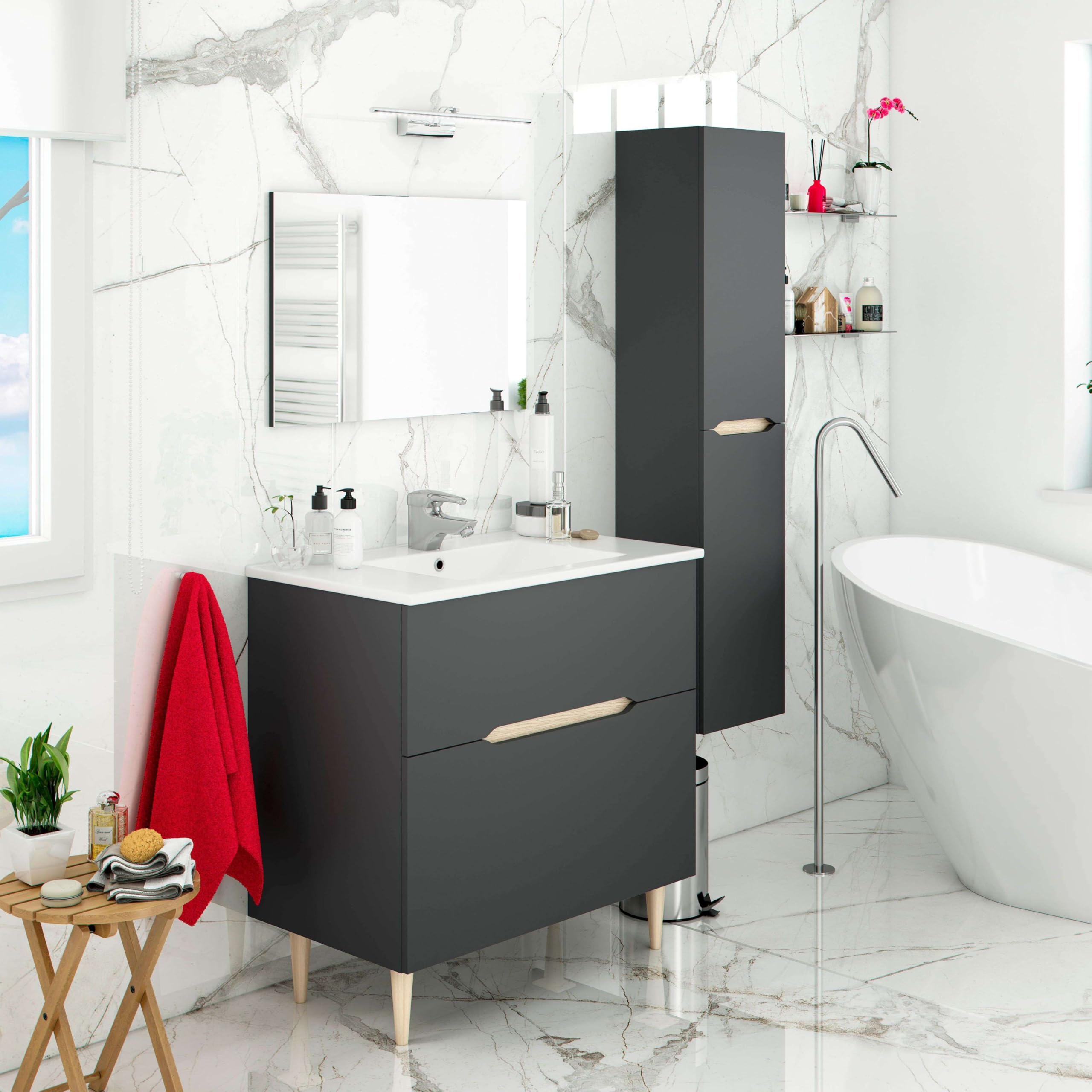 ARKITMOBEL Colonne de salle de bain flottante Lotto couleur gris anthracite et chêne salle de bain moderne