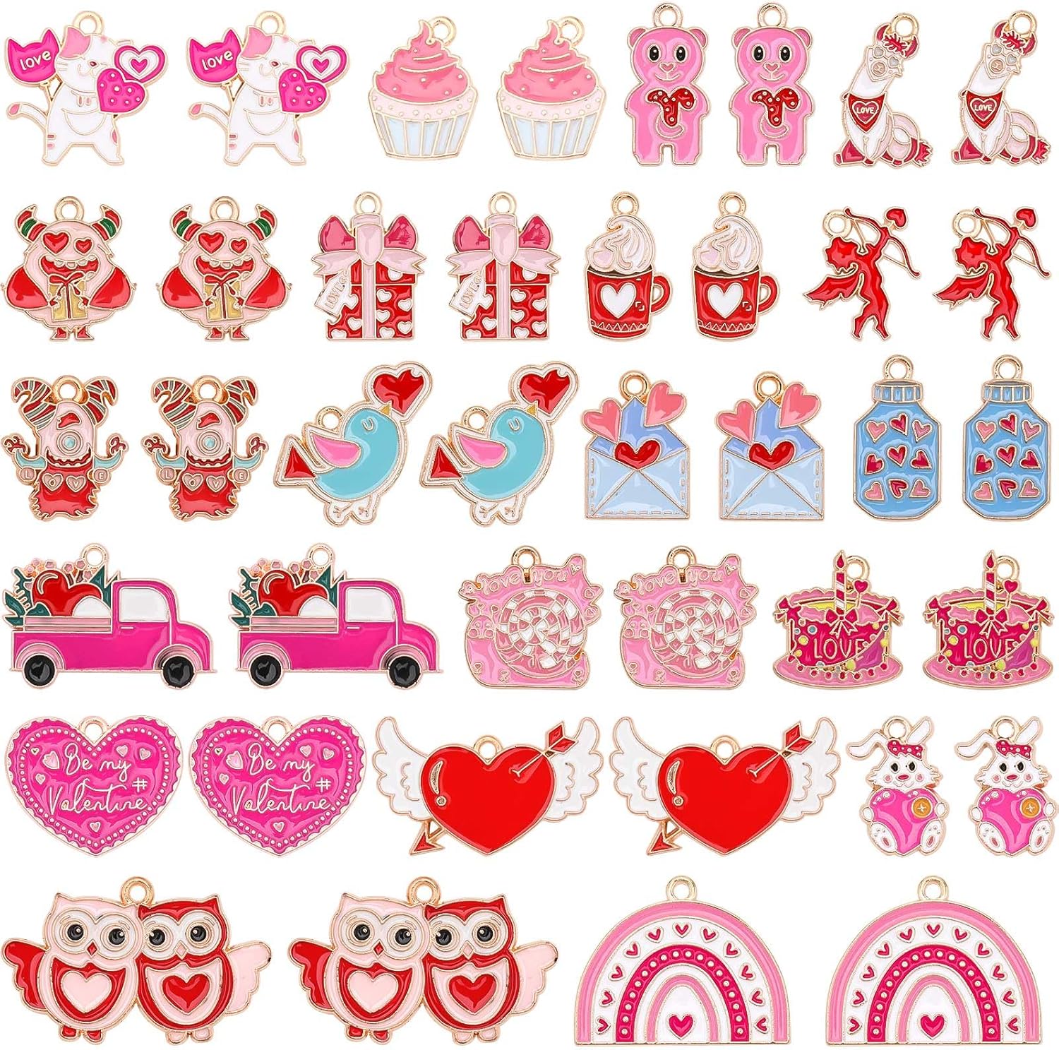 MARFOREVER 40 Pcs/20 Pairs Valentines Charms for Jewelry Making, Heart Charms for Jewelry Making Gold Enamel Red Pink Romantic Love Charm Pendants for Valentine's Day Bracelet Necklace Earrings Making