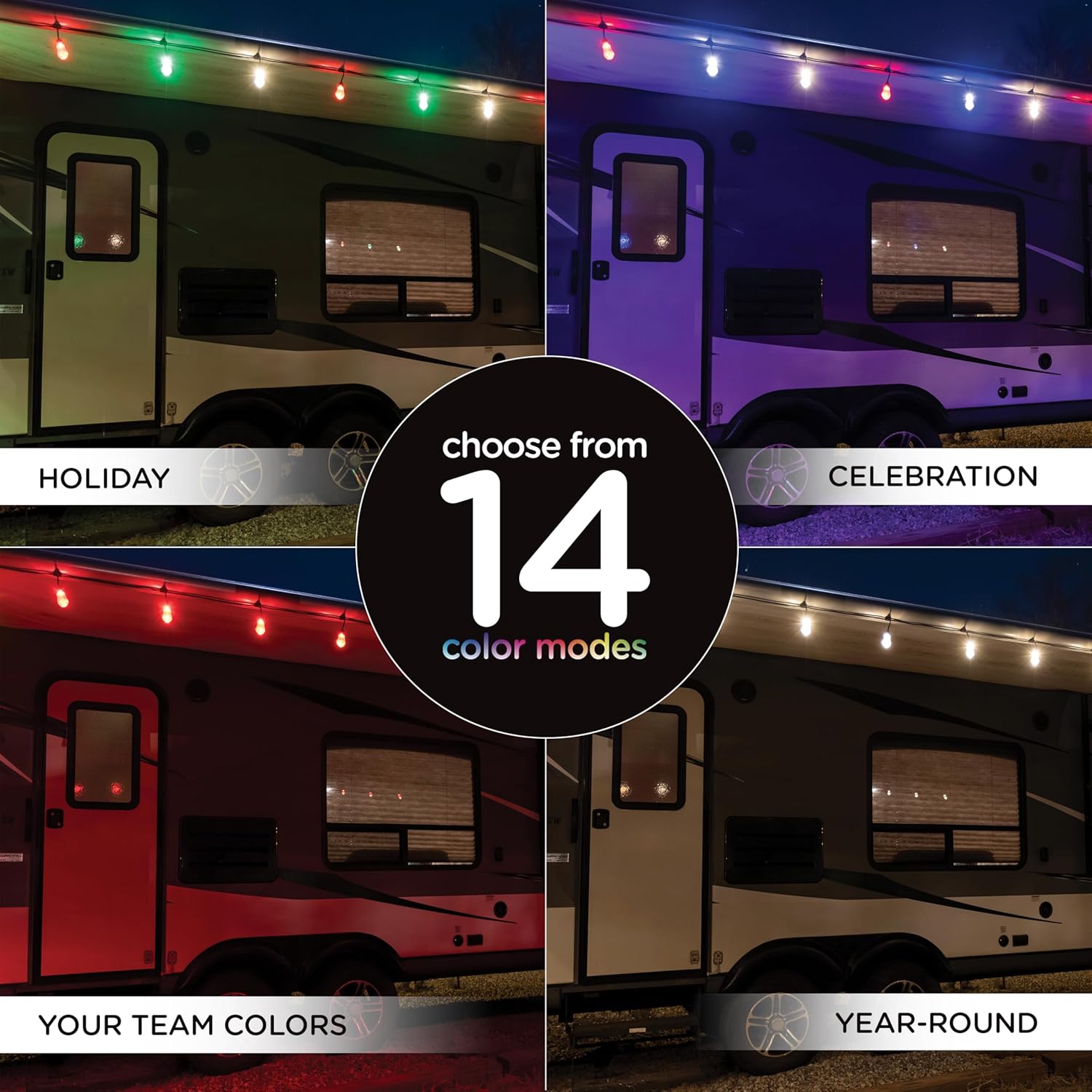 Enbrighten USB Color Changing String Lights with Solar Panel, 12ft Black Cord, 12 Acrylic Bulbs, Weatherproof, Outdoor String Lights, 66884