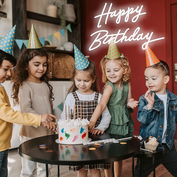 Happy Birthday Sign for Backdrop - 23inches Dimmable LED Neon Light UP for Wall Party Decor Letrero De Gifts