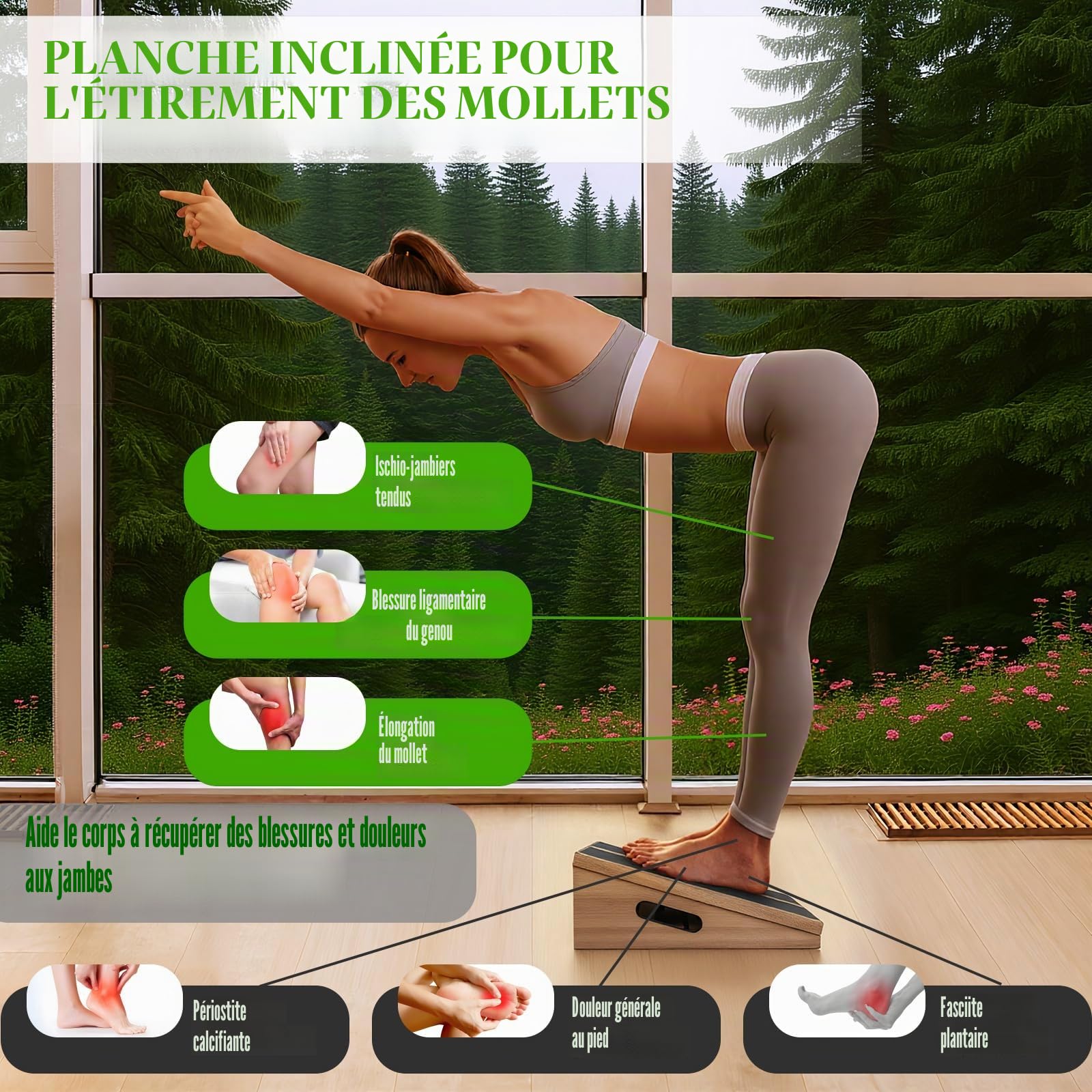 Planche Inclinée Réglable en Bois - Planche d'Équilibre Portable pour Squats, Étirement des Mollets, Cheville et Rééducation Physique, Planche d'Inclinaison Professionnelle pour Fitness