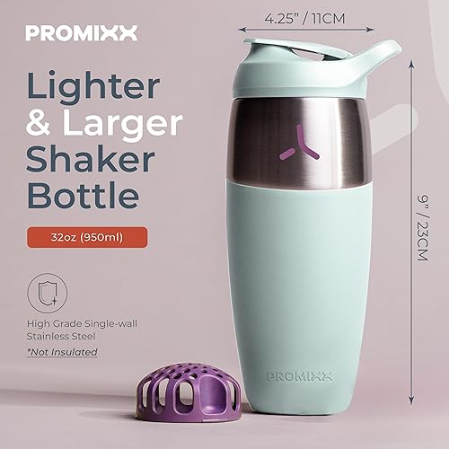 Miniatura 3 de Botella mezcladora de proteínas de acero inoxidable de 32 onzas, vaso agitador de metal a prueba de fugas con agitador de ajuste a presión para Negro