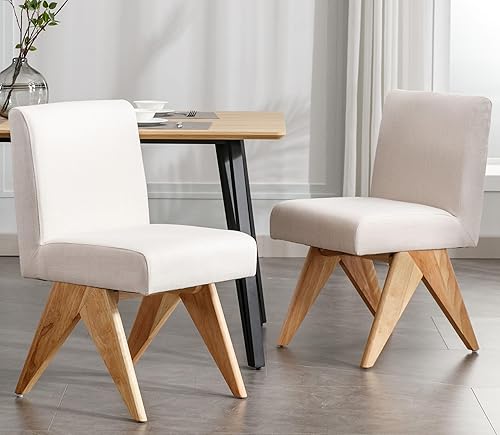 Miniatura 3 de VESCASA Sillas de comedor tapizadas con patas de madera natural en forma de V invertidas, sillas de comedor acolchadas modernas de lino con respaldo