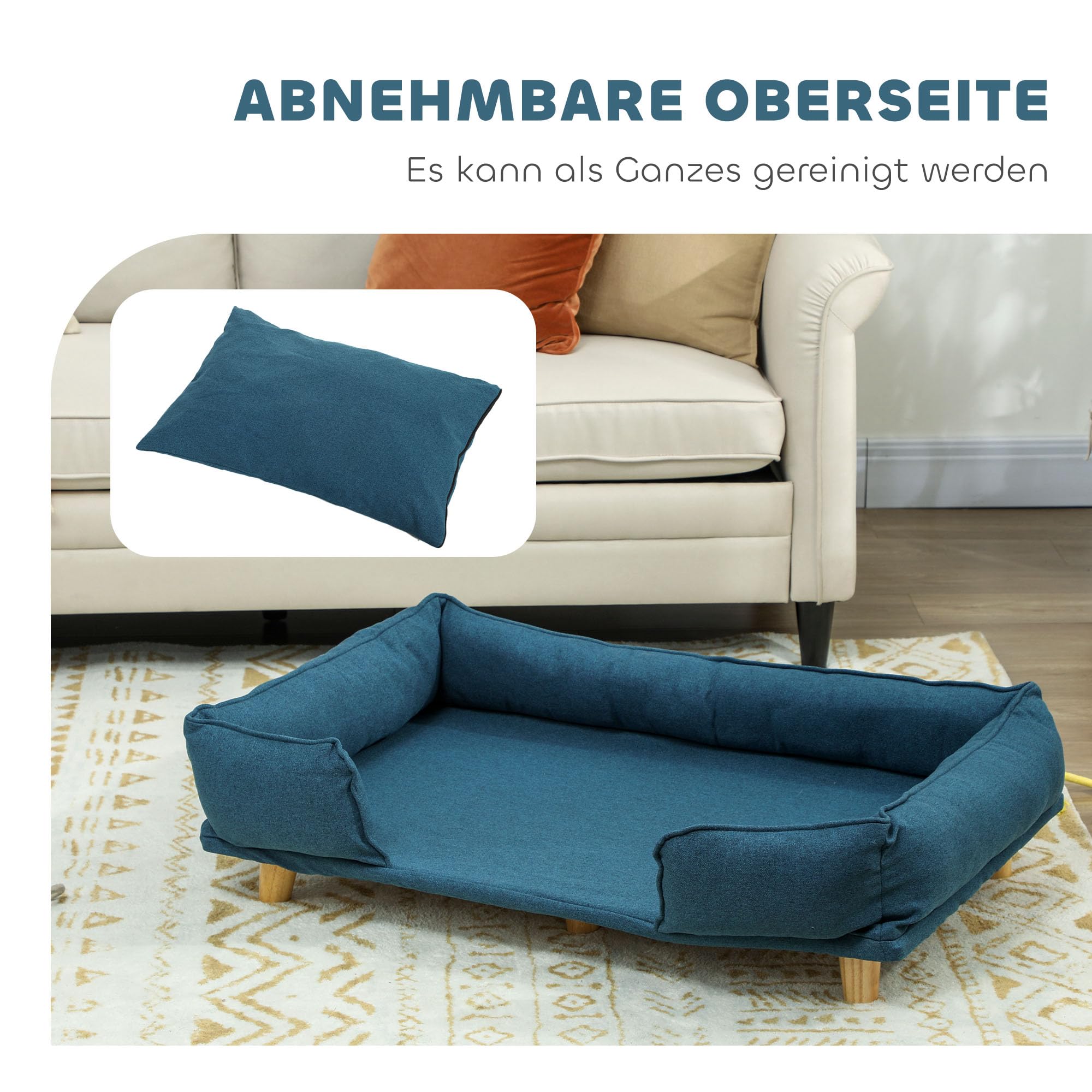 PawHut canapé pour Chien, canapé pour Animaux de Compagnie avec Coussin, lit pour Chien avec Design surélevé, canapé pour Chat, canapé pour Chien, Fauteuil pour Chien avec Pieds en Bois, Polyester,