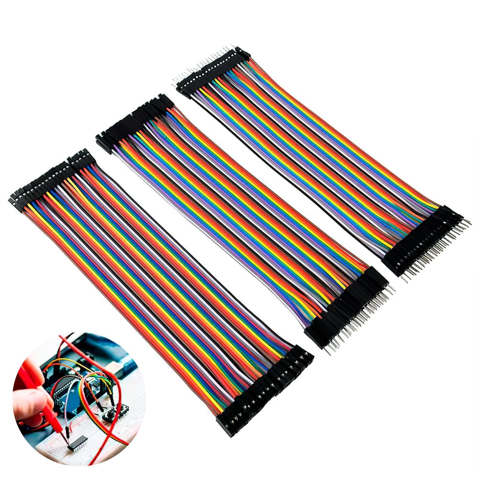 120 pezzi Cavetti Jumper Filo Dupont Multicolore Wire, 20cm, 40 pezzi M-F, 40 pezzi M-M, 40 pezzi F-F, Cavi 28AWG per Arduino e Breadboard