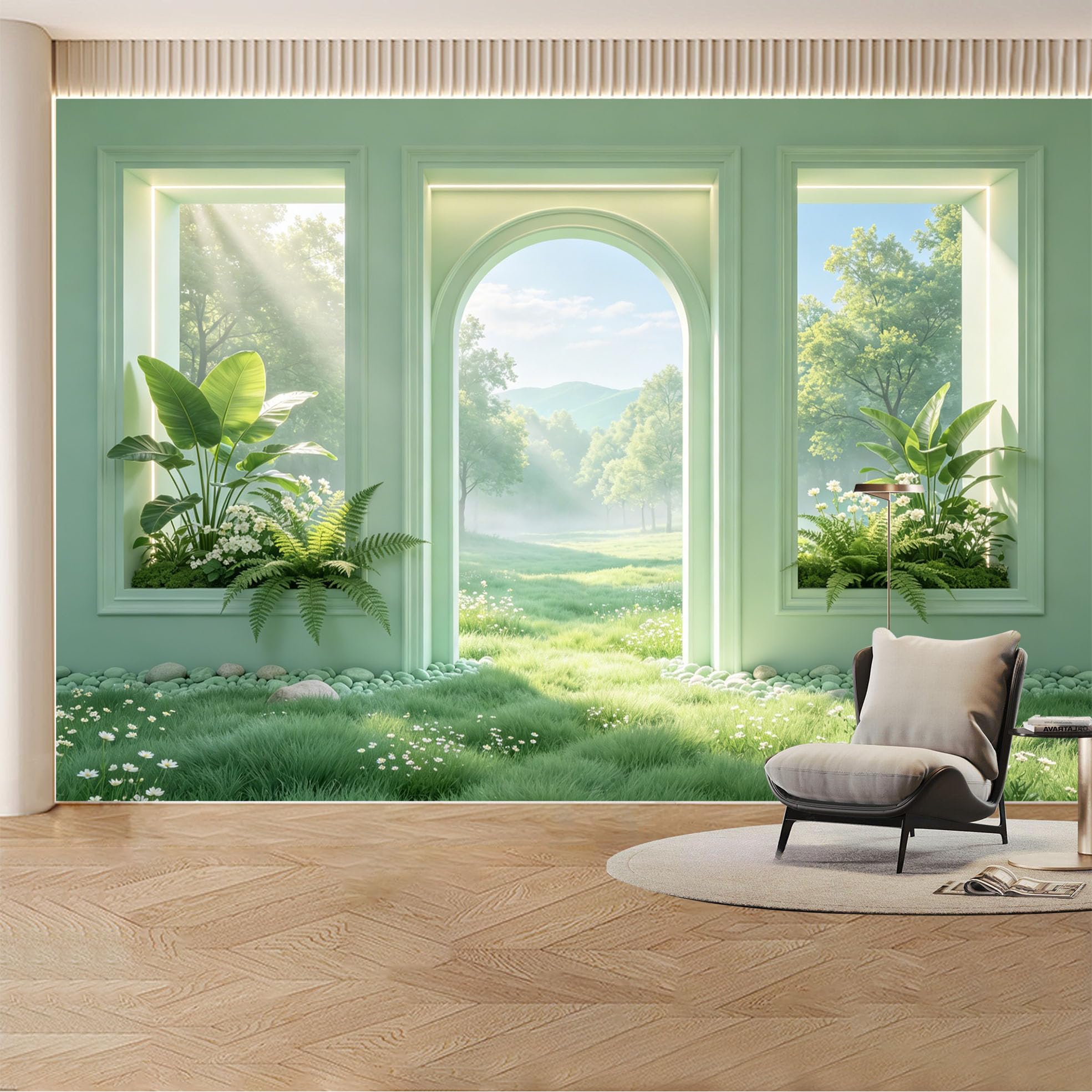 Custom Wall Mural Wallpaper Garden Meadow Nature Landscape Large Wall Art Nordic Minimalist Sunlit Removable SelfAdhesive Large Photo for Living Room， Bedroom， Office
