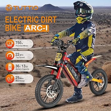 Tuttio ARC-I 36V Electric Dirt Bike for Kids 5-8, 750W Electric Motorcycle for Kids, 22MPH, Up to 25 Miles, 5-Speed Modes Mini Dirt Bike, 16 Pneumatic Tires, Max Weight 165LBS