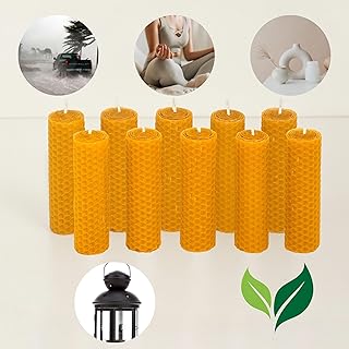 Pure Beeswax Pillar Candles,Compatible with Lanterns, Drip-Free,Slow Burn time for Hurricanes,Power outages, Natural Scented,Emergency Candles, 10 Pack