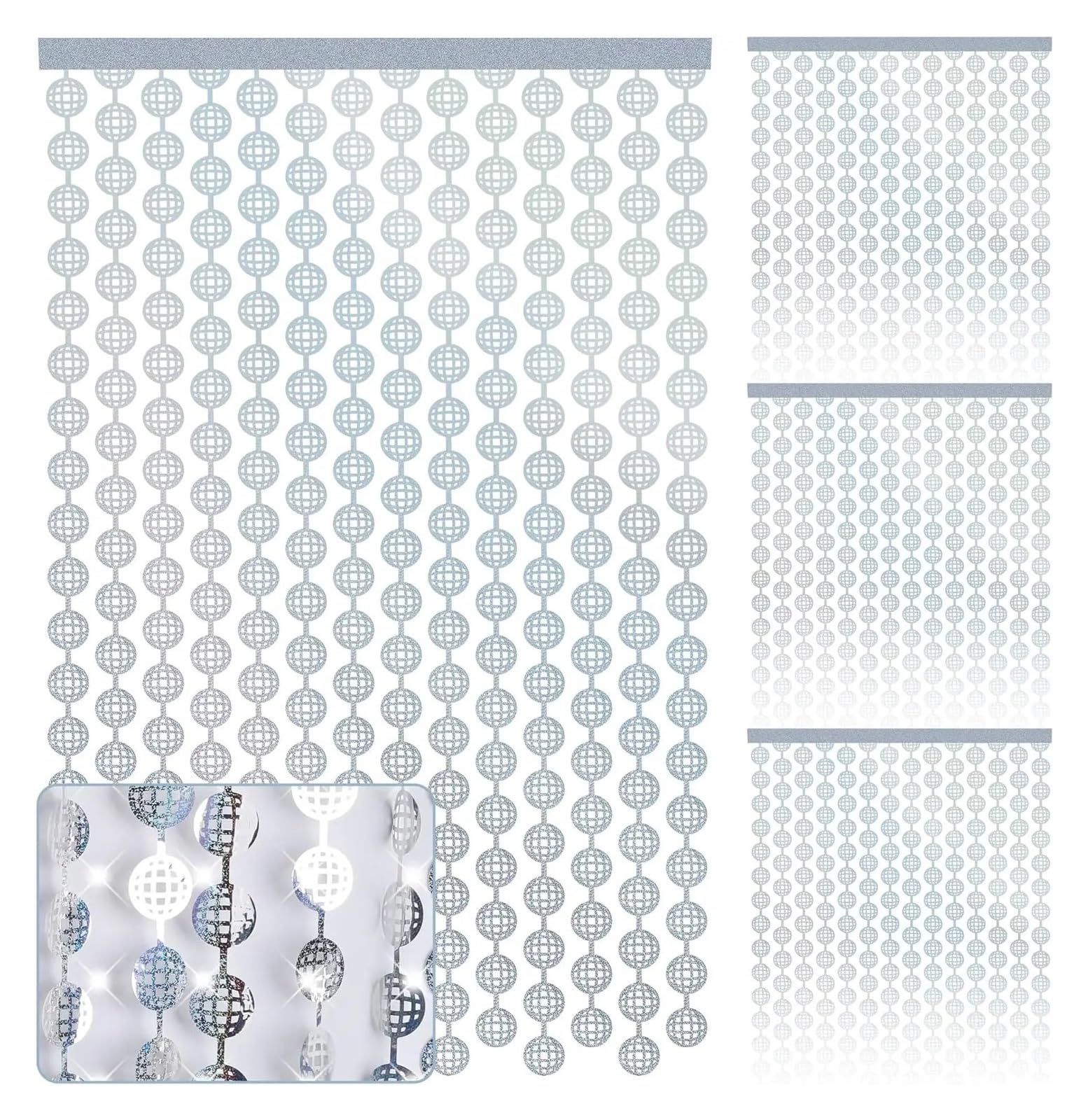 Décorations de Rideaux en Papier d'aluminium, Rideau à Franges en guirlandes, Toile de Fond for Photos, for soirées Disco des années 70 et 80, Argent, Paquet 3(Round Curtain,2Pack)