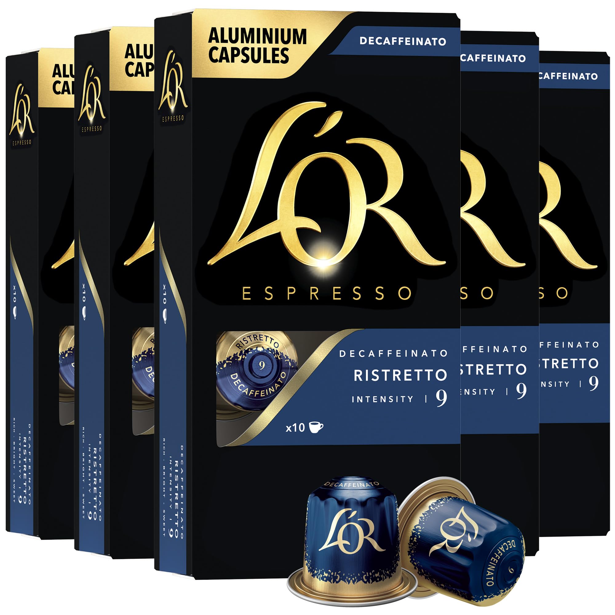 L'OR DECAF Espresso Capsules, 50 Count DECAF Ristretto, Single-Serve Aluminum Coffee Capsules Compatible with the L'OR BARISTA System & *Nespresso Original Machines