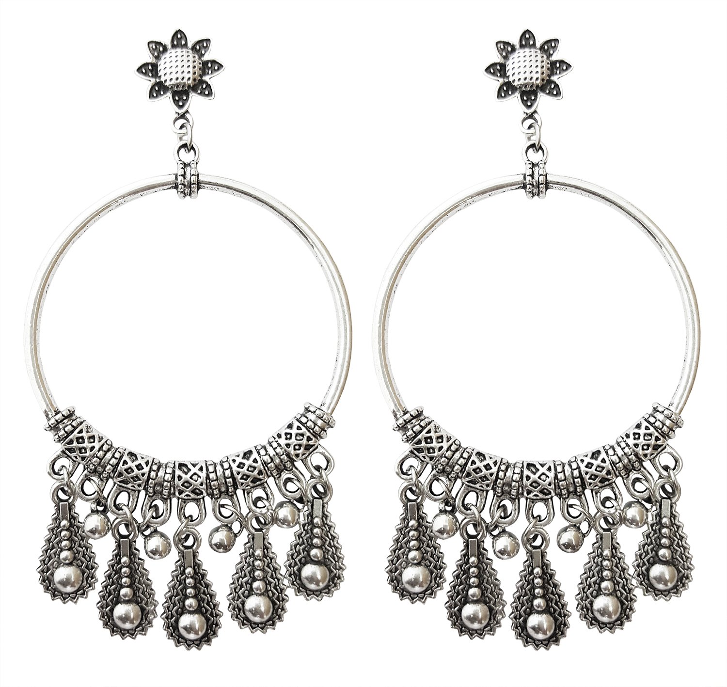Jaipur Oxidised Hoop Earrings With Dangling Charms (JWL2373)