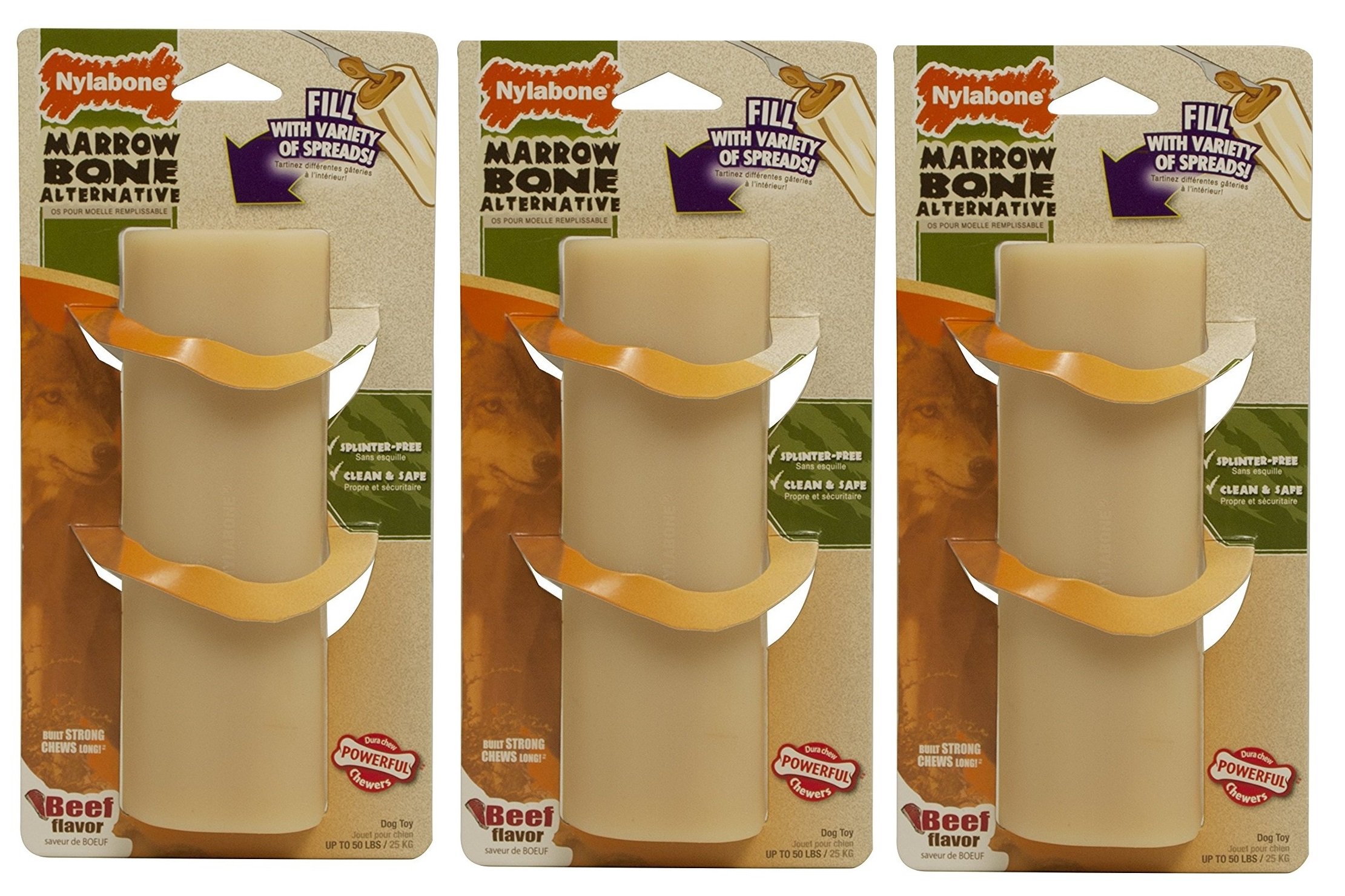 Nylabone Power Chew Fillable Marrow Bone Beef Flavor Large Dog Toy - 3 Pack