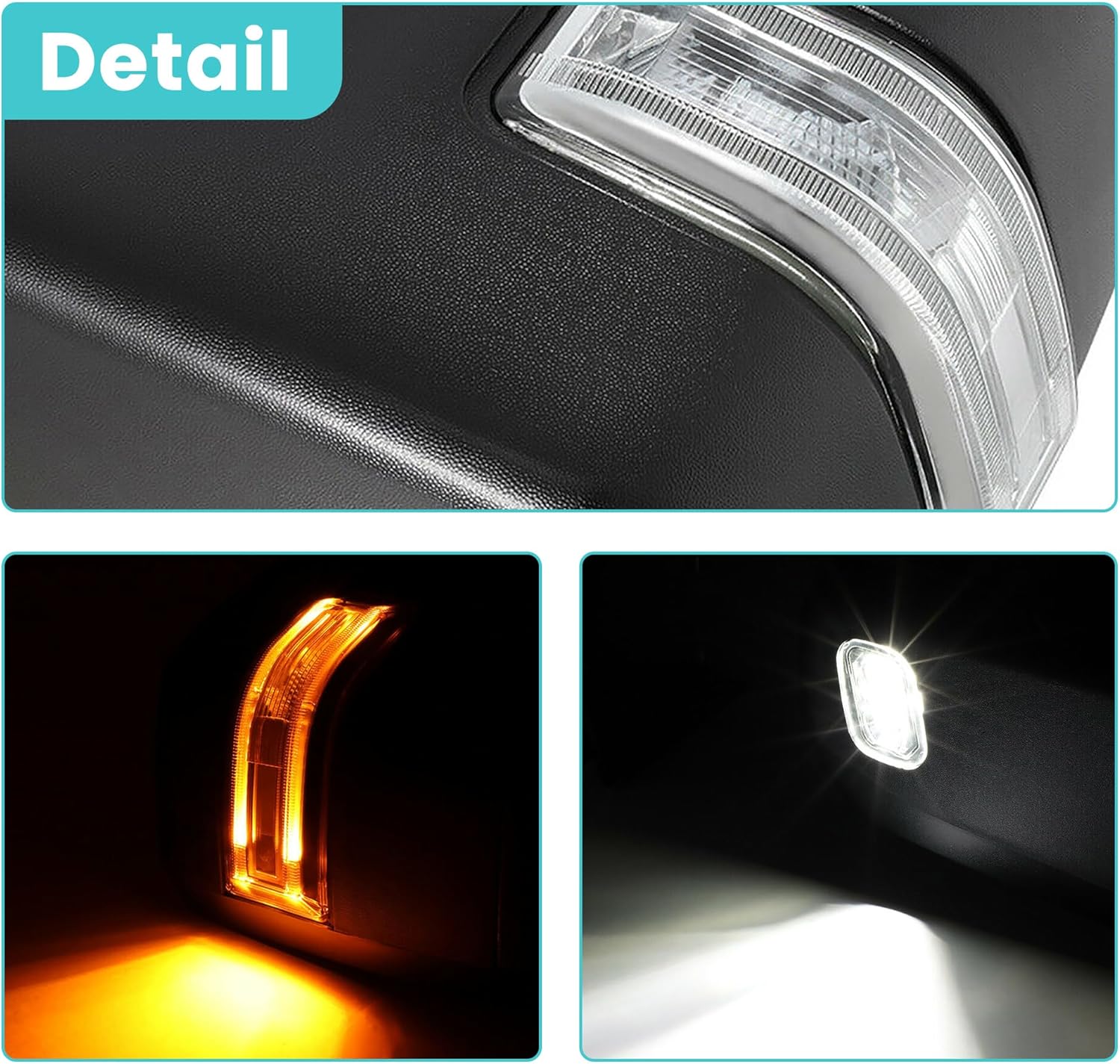 Towing Heated Mirrors With Auxiliary Light With Temp Sensor With Turn Signal Light For Ford F-250 F-350 F-450 F-550 Super Duty 2017-2020 6.2L 6.7L V8 1023CA-E-B-H