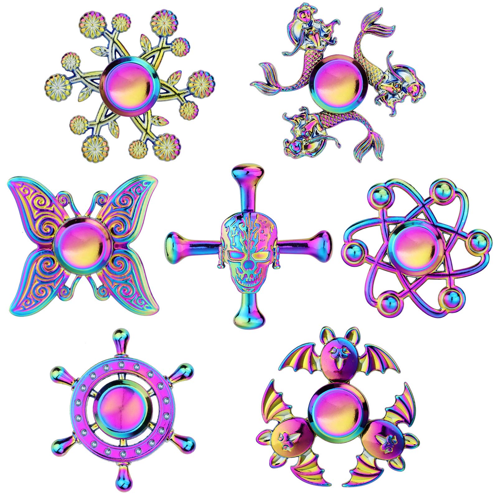Fidget Spinners Stress Relief Toys, Finger Hand Spinner Metal for Kids Adults Fidgeting Pack Bulk Set for Anti Anxiety Focus Autism Toy Magic Mini Gadget Novelty Gifts-Skull Butterfly Mermaid 7 PCS