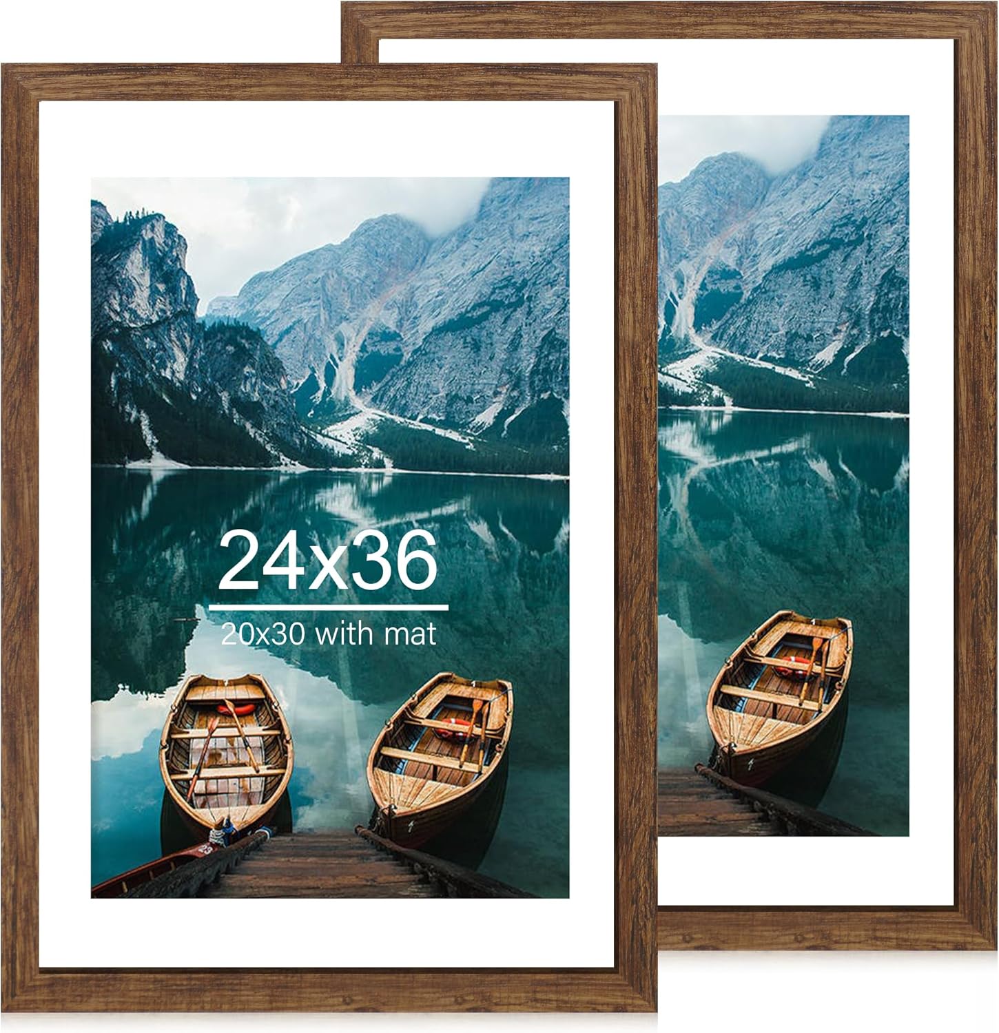 24x36 Poster Frame Set of 2, Rustic Brown Wood Style - Display 20x30 Picture with Mat or 24 x 36 Poster without Mat, Wall Mounting Horizontal and Vertical Rustic Brown 24x36 in