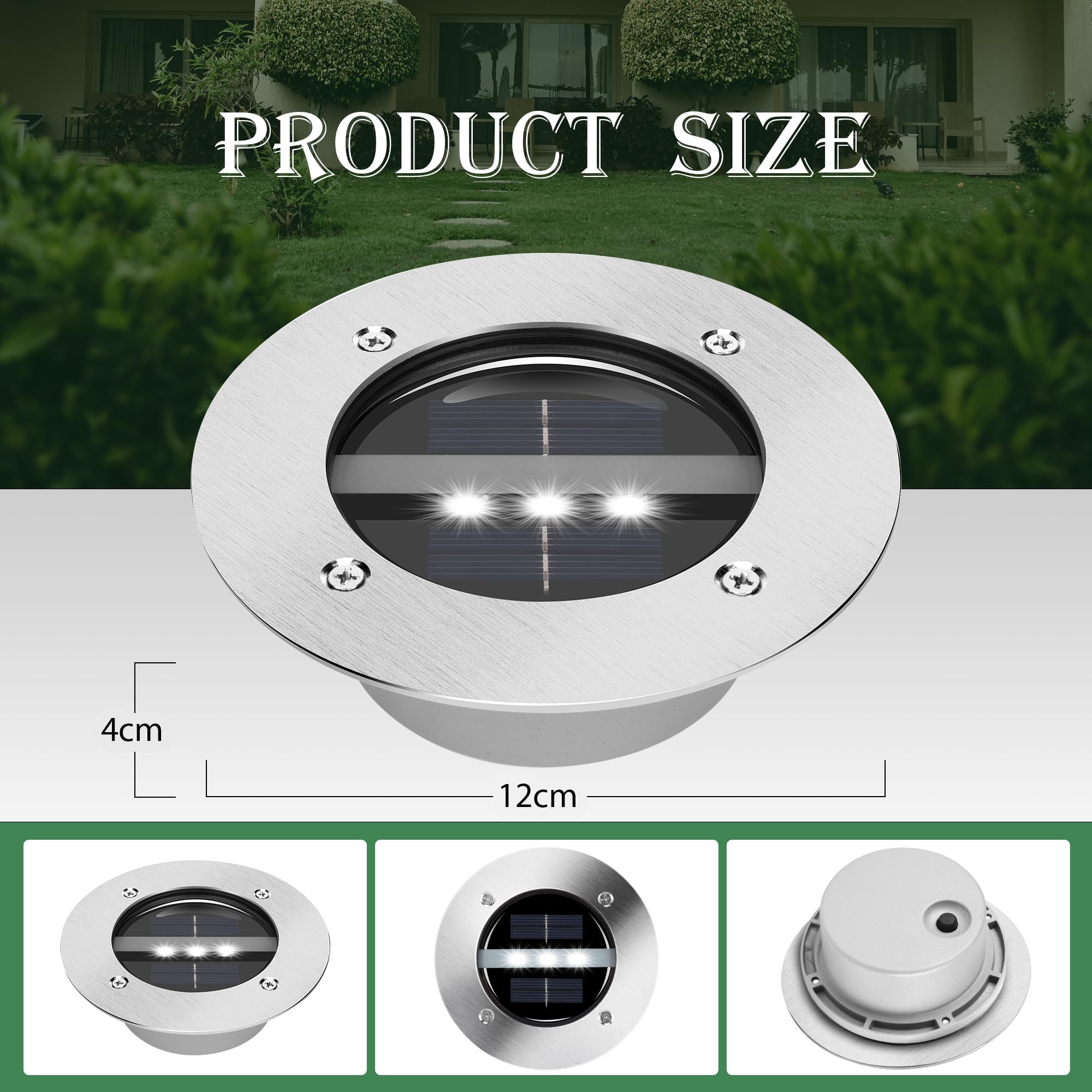 TOSHIN Solarleuchte für den Außenbereich, LED, Solarleuchte, für den Boden, Garten, wasserdicht, IP65, Solarstrahler für den Außenbereich, für Wege, Hof, Rasen, Terrasse, Pool, rund, kaltweiß, 8 Stück