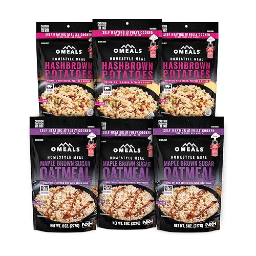 OMEALS Comidas para mochileros 6 comidas buenas para ir para senderismo Comidas autocalentadas listas para comer frescas Solo agrega comidas de