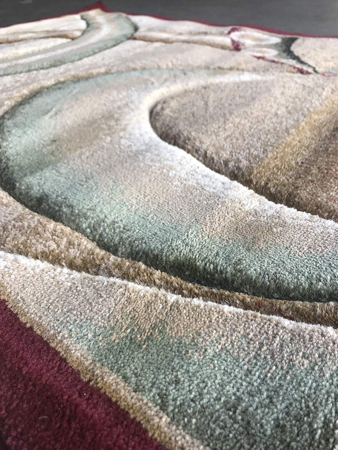 Modern Runner Contemporary 400,000 Point Abstract Area Rug Burgundy Green Beige Design 368 (2 Feet X 7 Feet 3 Inch)