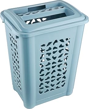 keeeper Laundry Hamper with Clothes Slot and Hinged Lid, Air Permeable, 60 L, Per, Nordic Blue