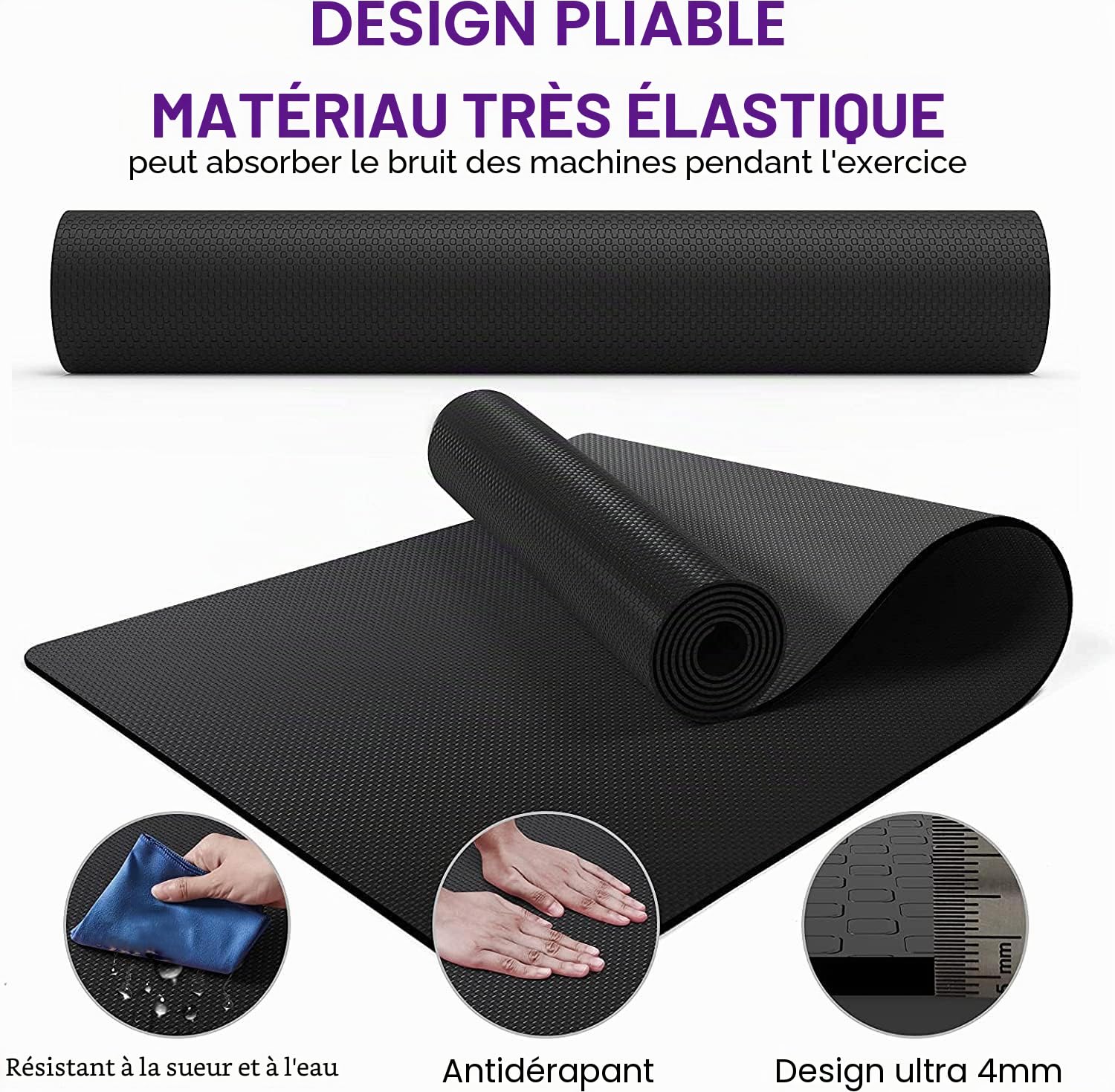 Tapis de course Vanexiss, tapis de protection robuste 180x75 cm, noir