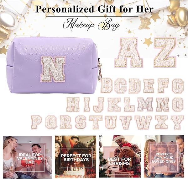 Personalized Makeup Bag,Waterproof Travel Makeup Pouch Cosmetic Bag Birthday Gift for Women Mom,Bride Bridesmaid Cosmetic Bag A-Z - 5