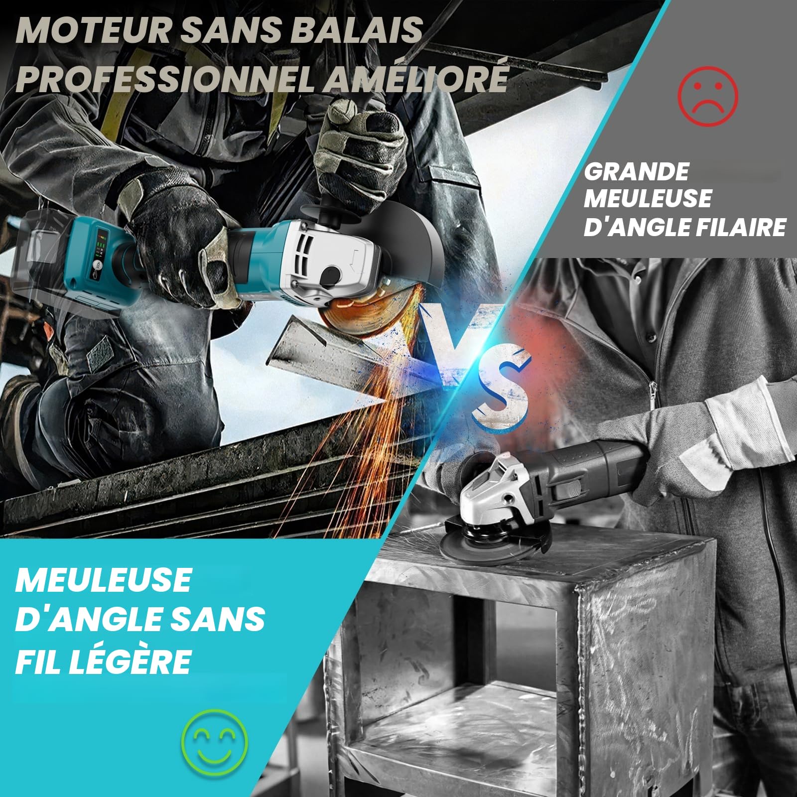 Ecarke Meuleuse d'angle sans fil pour batterie Makita 18V Li-Ion, meuleuse professionnelle sans balai 900W, 9000 tr/min, diamètre du disque 12,5 cm avec clé de meuleuse d'angle (sans batterie)