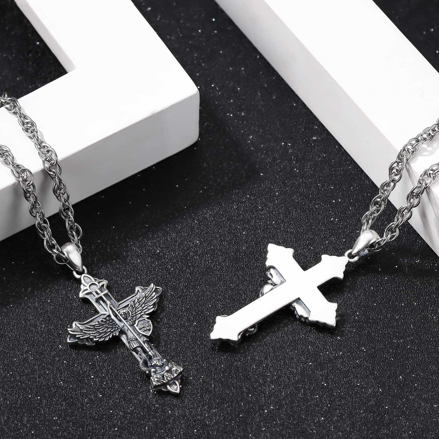 Collar de Arcángel Miguel/San Benito/San Cristóbal Colgante de plata de ley 925 Collares Joyería Amuleto Religiosas Regalos para Hombre Mujer