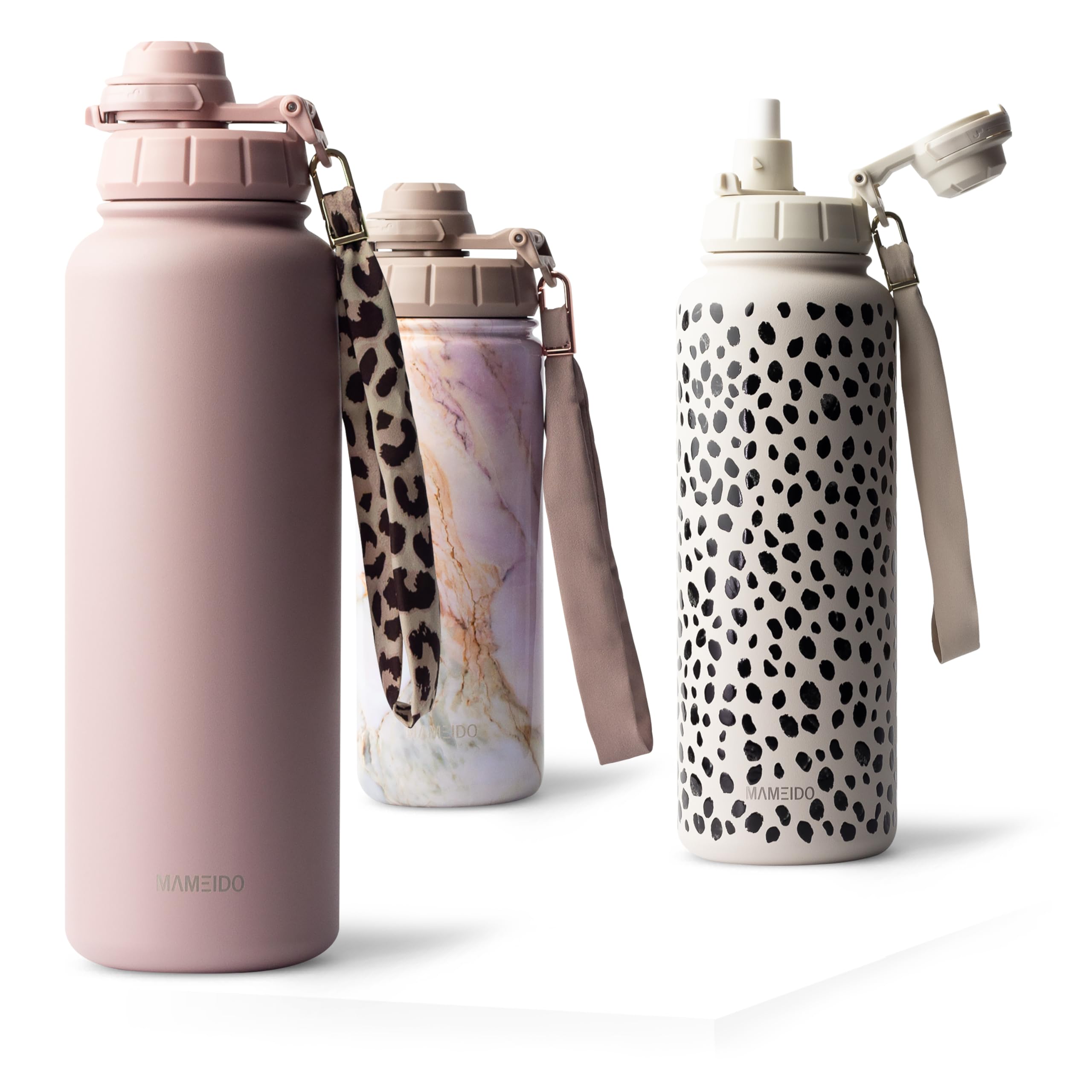 MAMEIDO Gourde Isotherme avec paille 1,2 l, Bouteille Isotherme inox sans BPA, Gourde étanche & Poignée de Transport, Water Bottle (Powder Blush)
