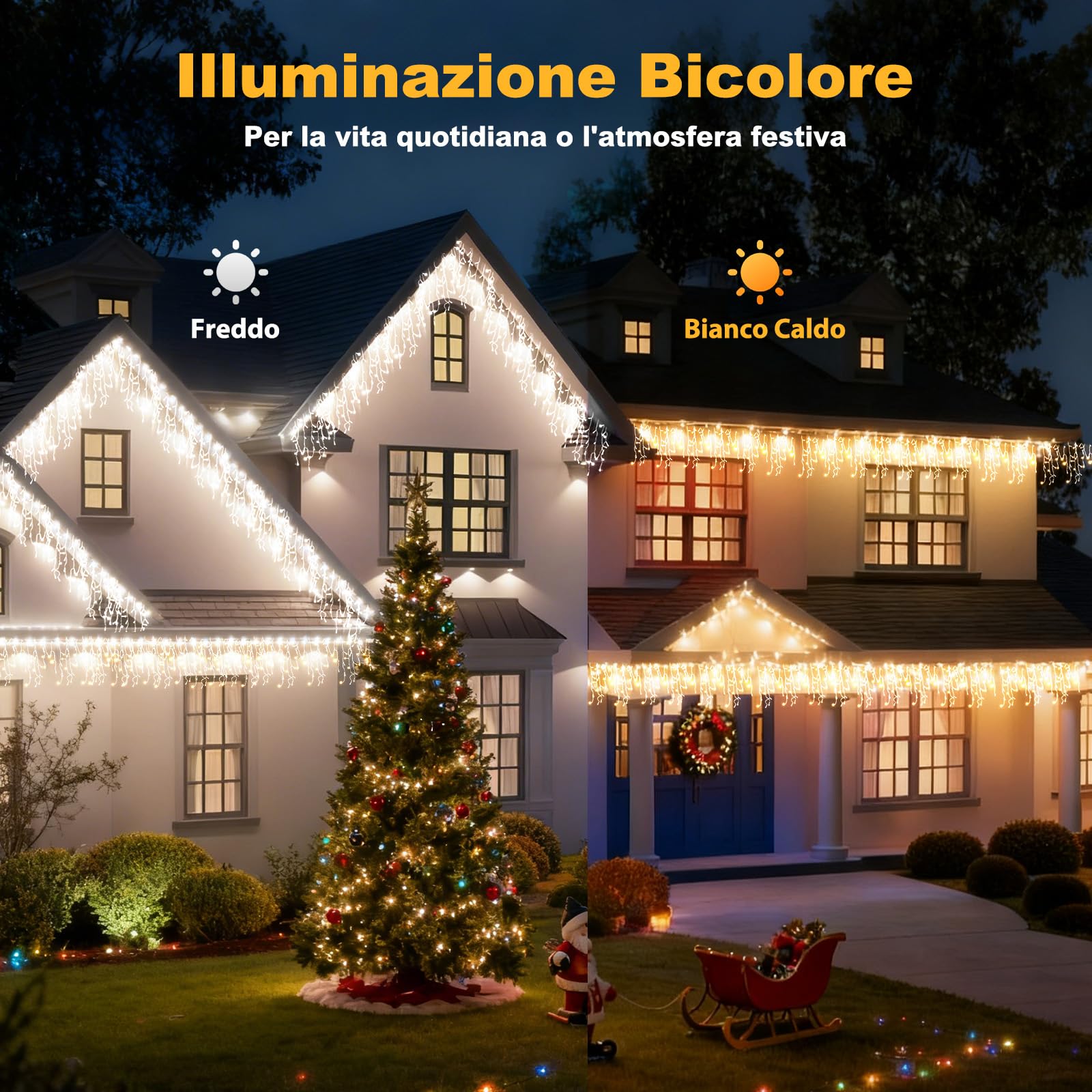 Luci Natale da Esterno Cascata, Luci Natale Esterno Bianco Caldo e Freddo, Tenda Luci Natale Esterno con APP e Telecomando, 17 Modalità, 4 Luminosità, Timer, Decorazioni Natale Esterno(15M-600L,C/F)
