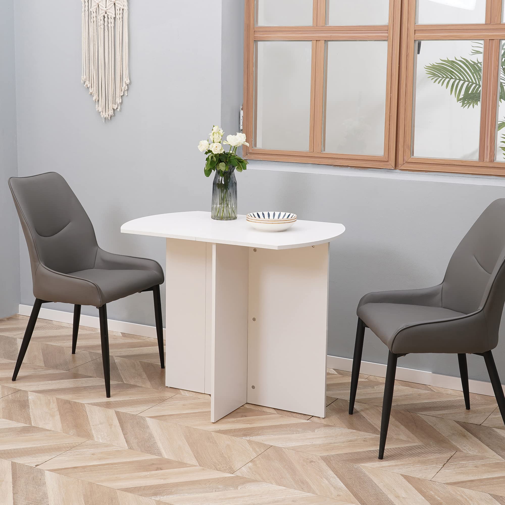 HOMCOM Tavolo da Pranzo Salvaspazio Pieghevole 90x60x74cm Bianco | da Esterno, Tavolo da Cucina e Soggiorno in Legno