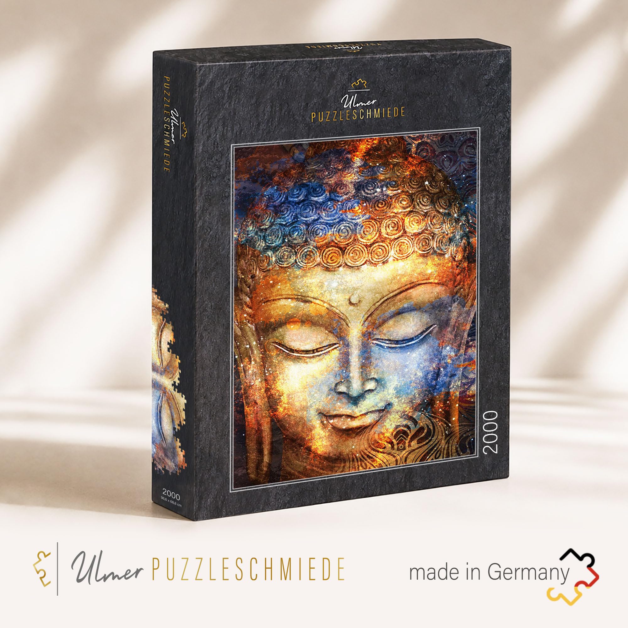 Ulmer Puzzleschmiede - Puzzle Bouddha 2000 Pièces - Art Bouddhiste - Tête de Bouddha en Aquarelle