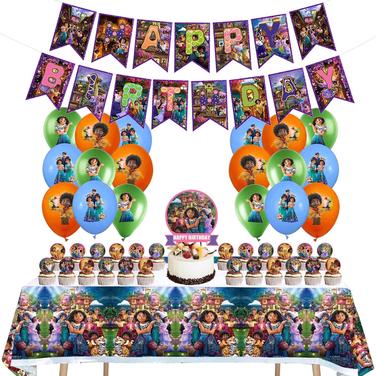 OBOVO Magic House Party Decorations, 46Pcs Encanti Party Supplies Contain Magic Movie Cake Toppers/Birthday Banners/Balloons/Tablecloth, Magic Movie Theme Birthday Decorations for Girls Boys Kids